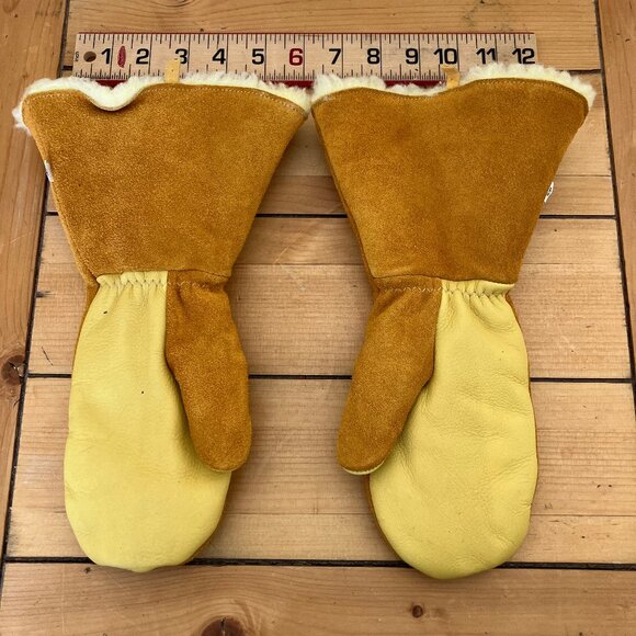 Klondike Suede Leather Mittens Gauntlet Style with Sherpa Poly Fleece Adult Sm - Picture 3 of 8